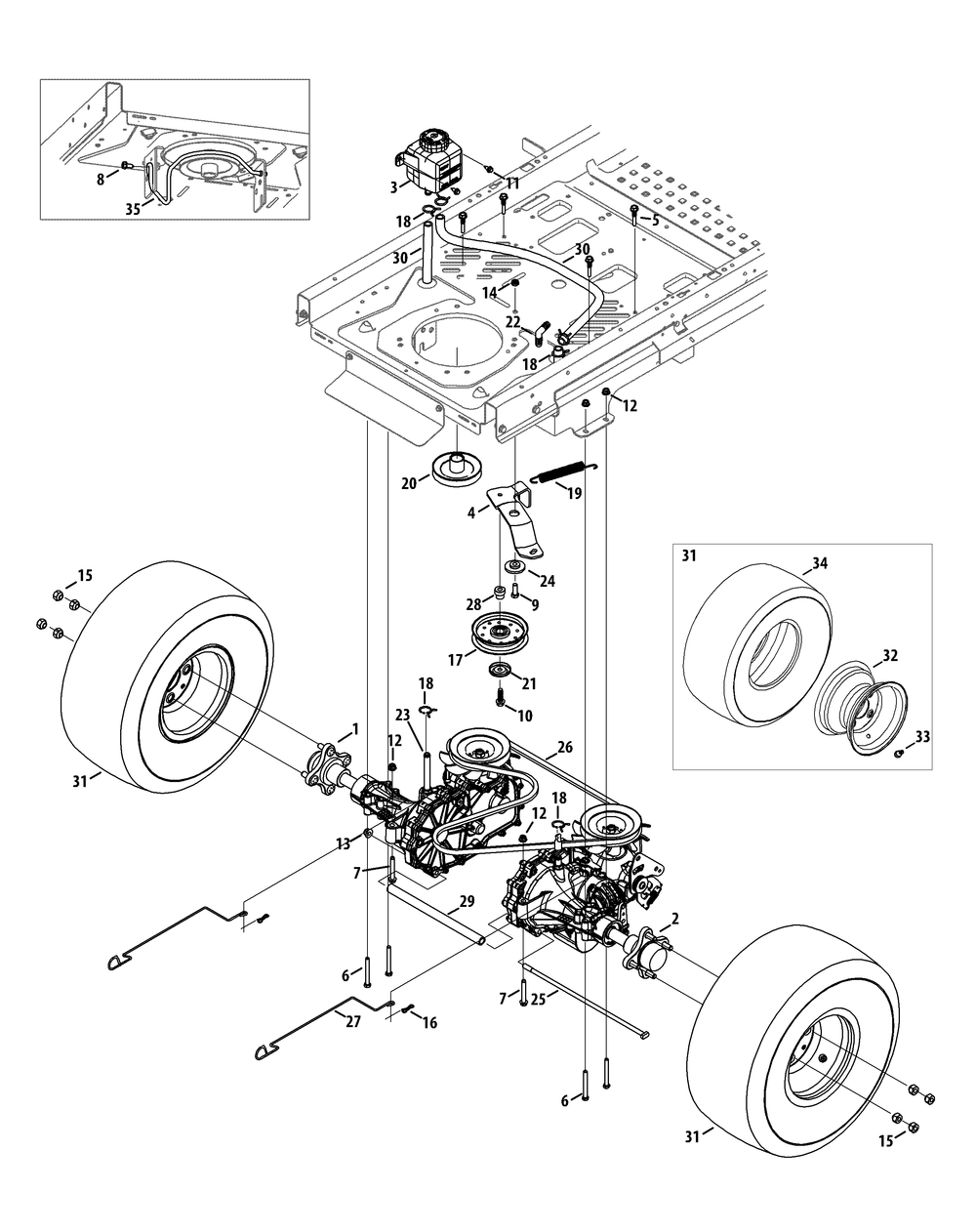 Drive System Diagram and Parts List for Z-FORCESZ60 (17AIDGHD-17AIDGHD010)(2014) Cub Cadet Lawn Tractor
